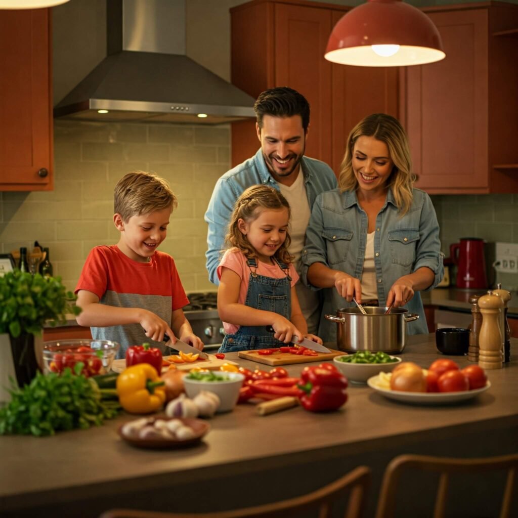 A family cooking together