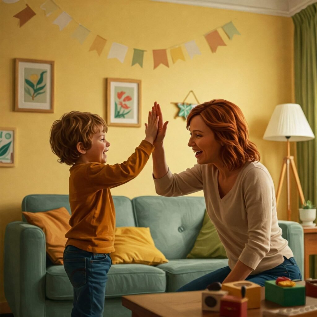 A parent and child in a cozy home setting