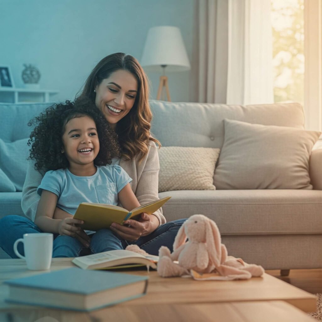 Parent and child reading together.