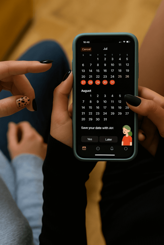 smartphones displaying family calendar app
