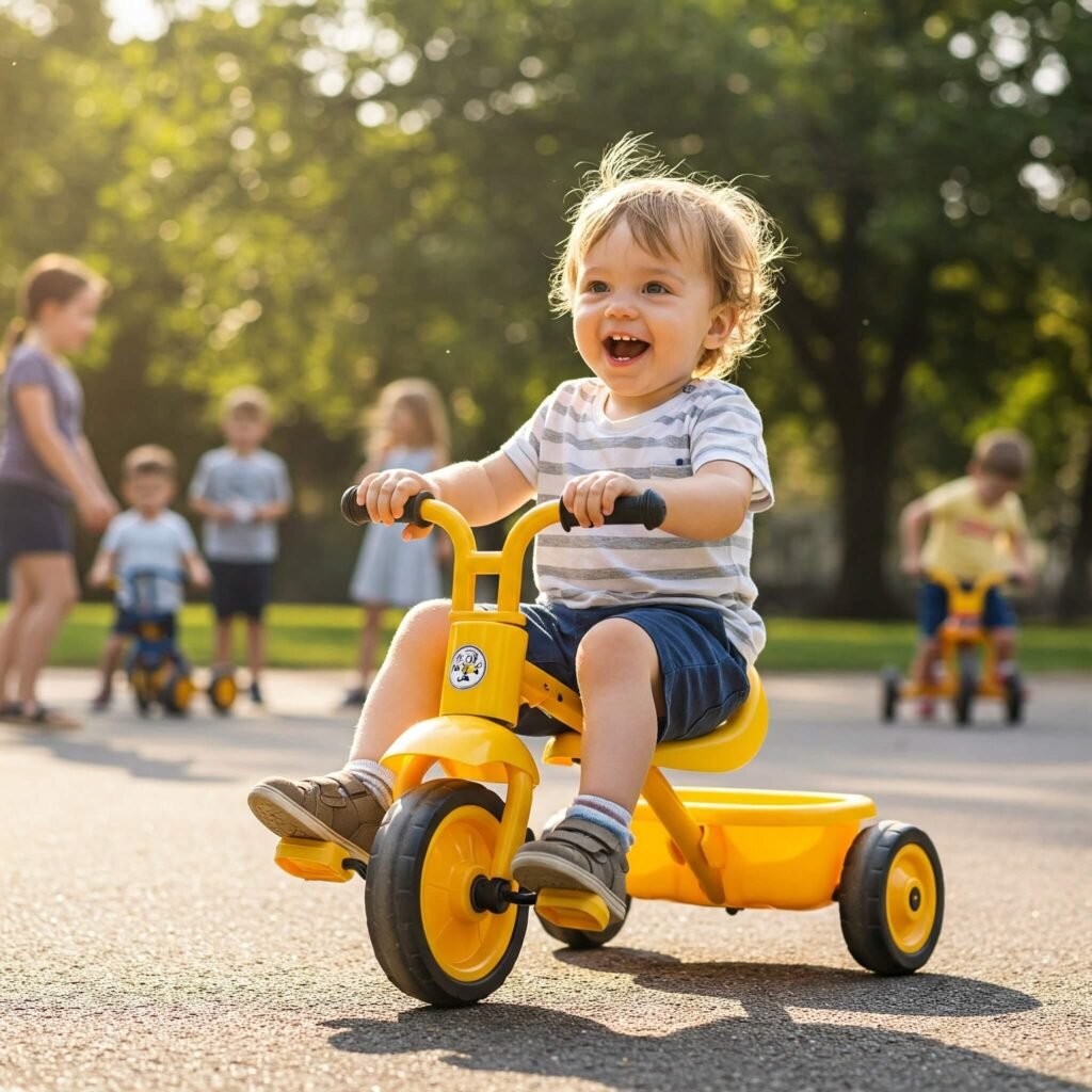 Toddler on tricycle
