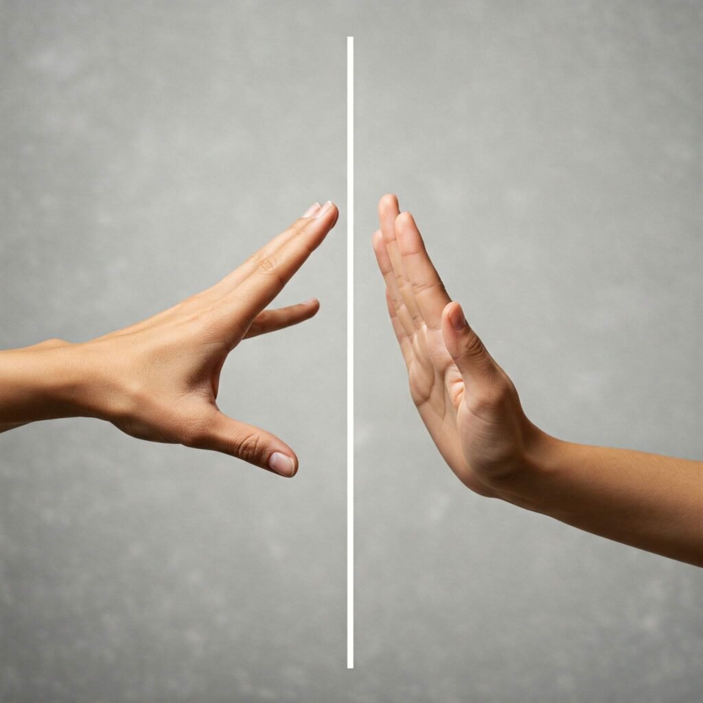 Calmly setting a personal boundary.