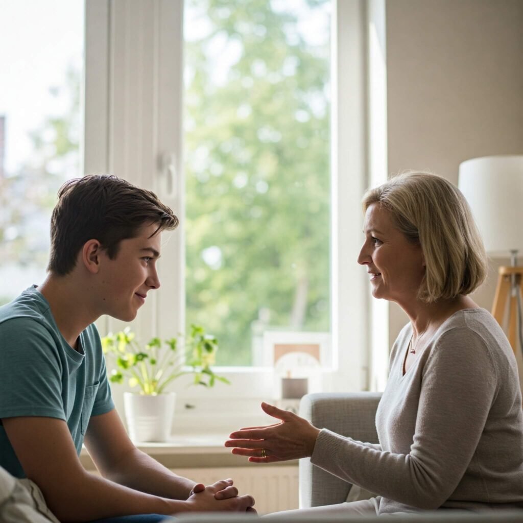 Family members having a calm conversation