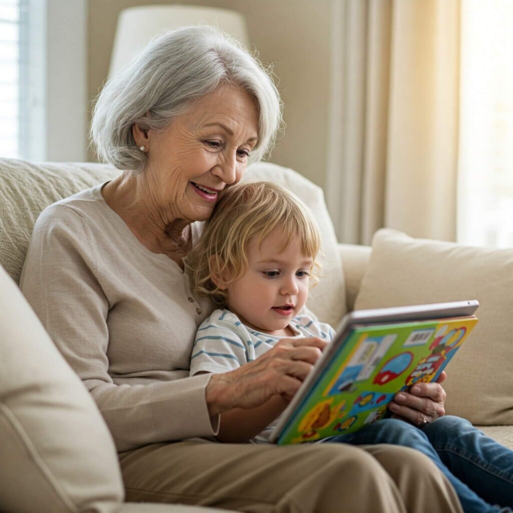 Grandparent reading tablet