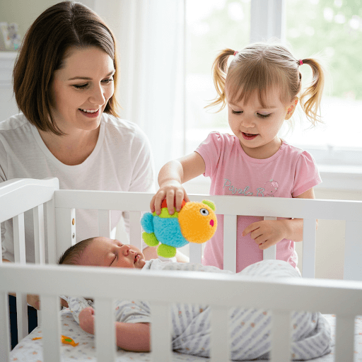 Nurturing Sibling Relationships: Older sibling helps with baby