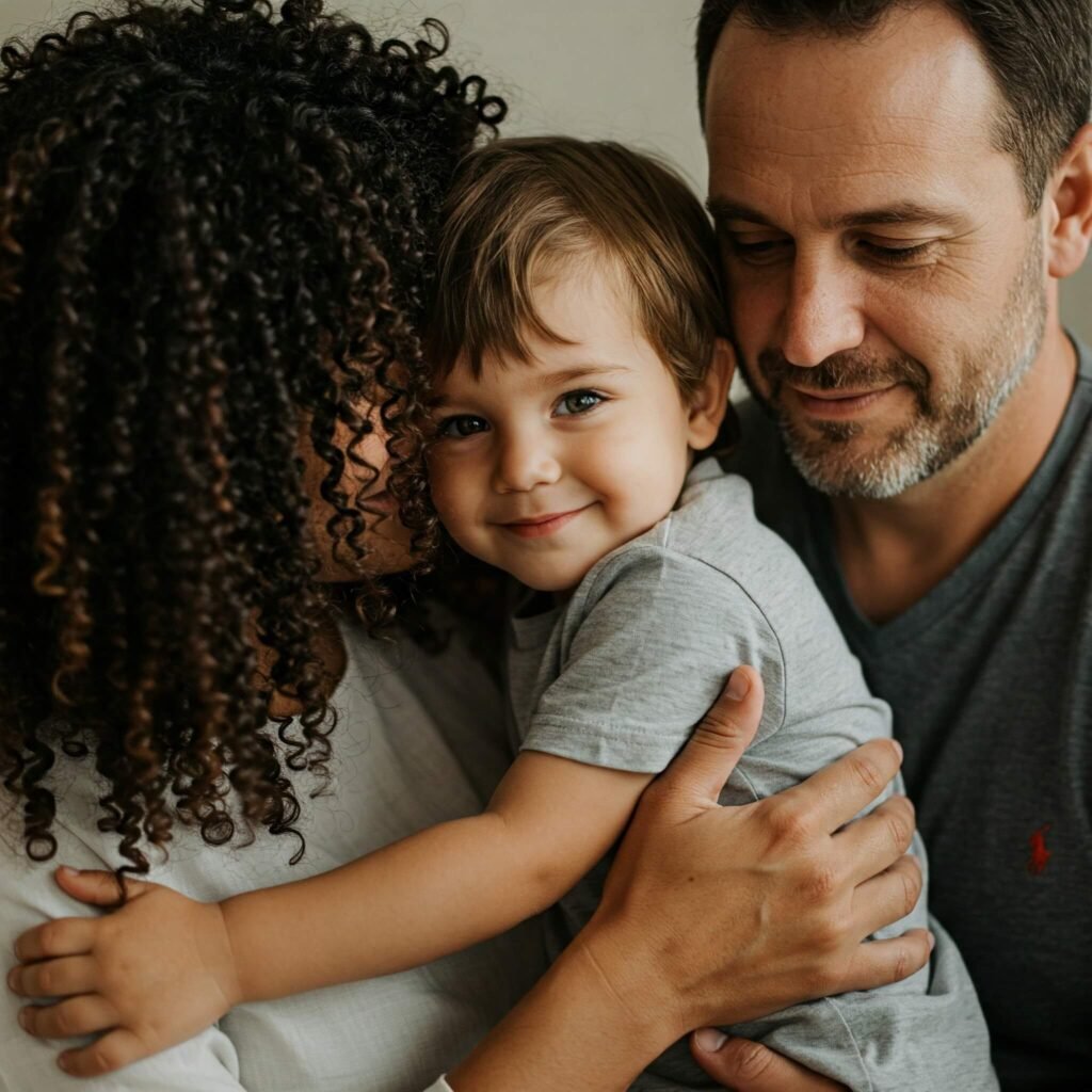 Child feels secure with co-parenting love.