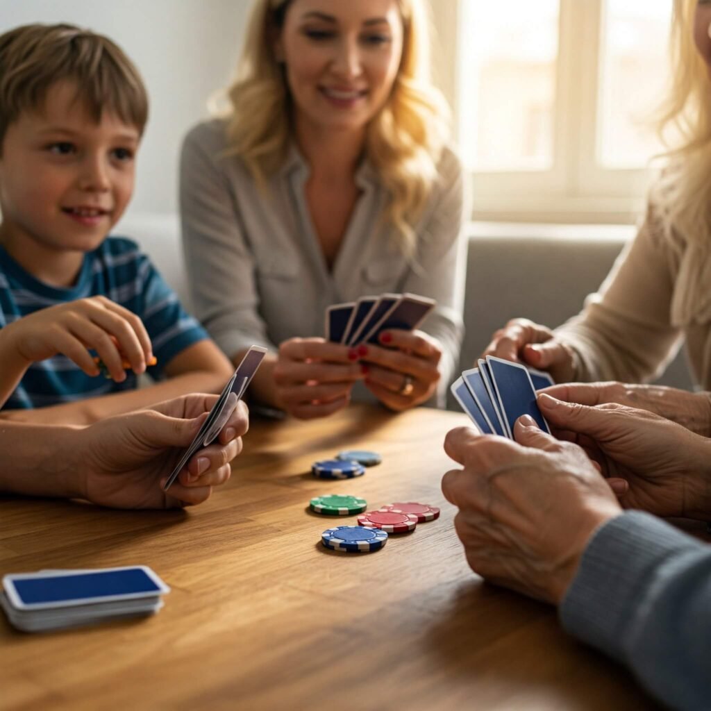 Hands playing card game.