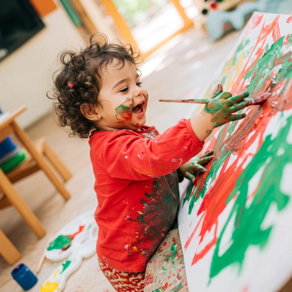 Toddler painting with vibrant colors