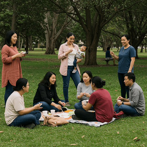 Diverse parents supporting each other