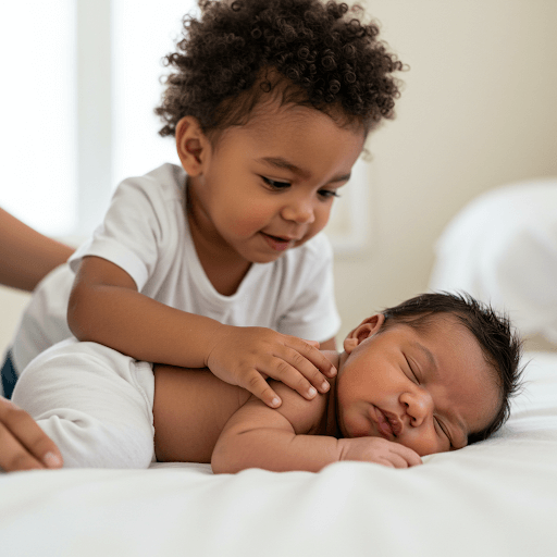 Nurturing Sibling Relationships: Sibling gently pets baby