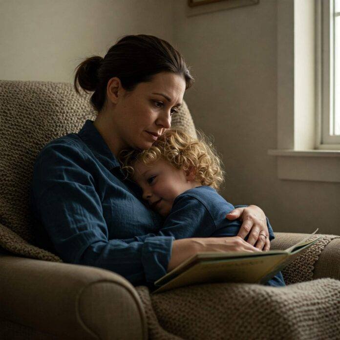 Parent and child share a gentle, comforting moment Parent and child share a gentle, comforting moment