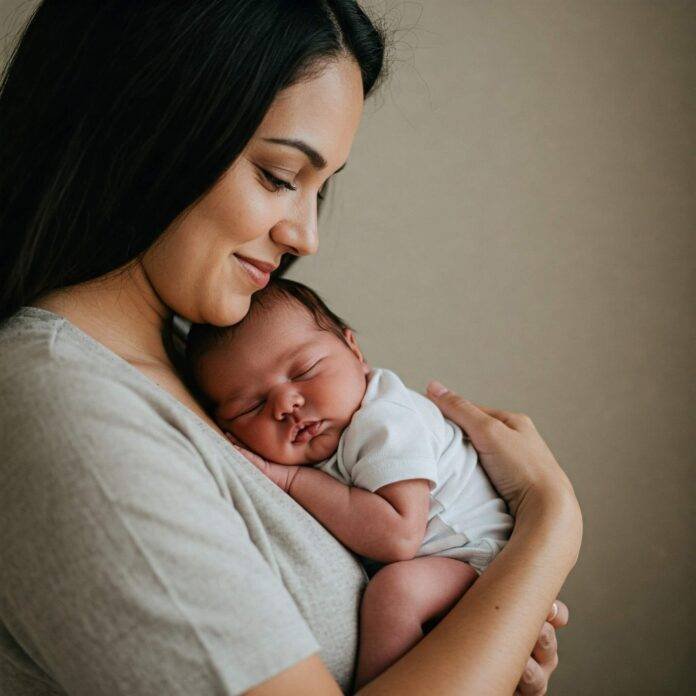 Parent cradling sleeping newborn baby. Parent cradling sleeping newborn baby.