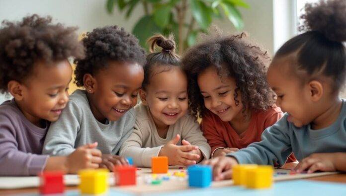 Diverse parents toddlers playing Diverse parents toddlers playing