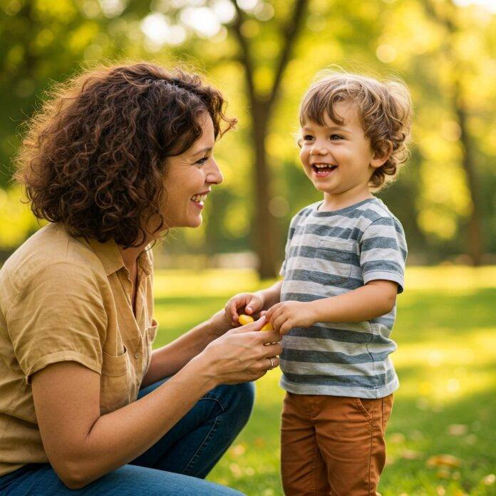 Nurturing moment: parent and child chatting