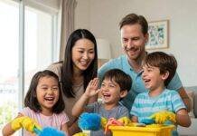 Spring Cleaning with Kids: Turn It into a Fun Family Game Family having fun spring cleaning with kids