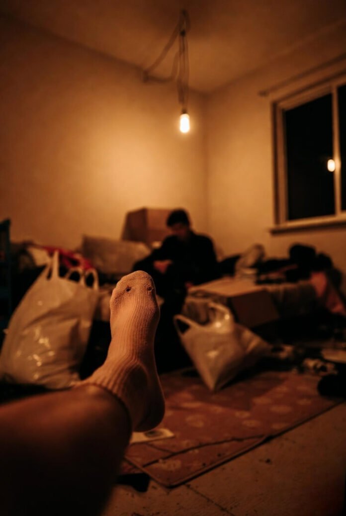 Classic parent foot cameo in room mess Classic parent foot cameo in room mess