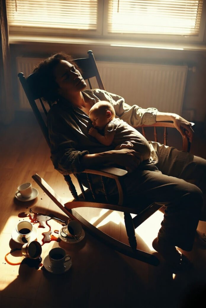 Dawn relief: parent and baby finally asleep Dawn relief: parent and baby finally asleep