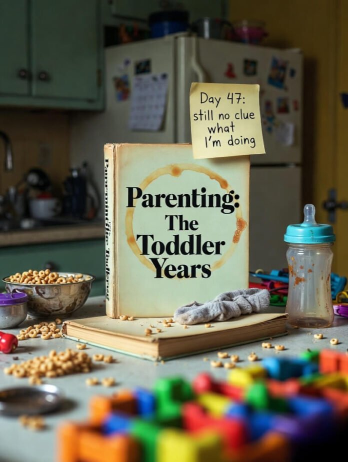 Vintage kitchen defeat: book, sippy cup, despair Vintage kitchen defeat: book, sippy cup, despair