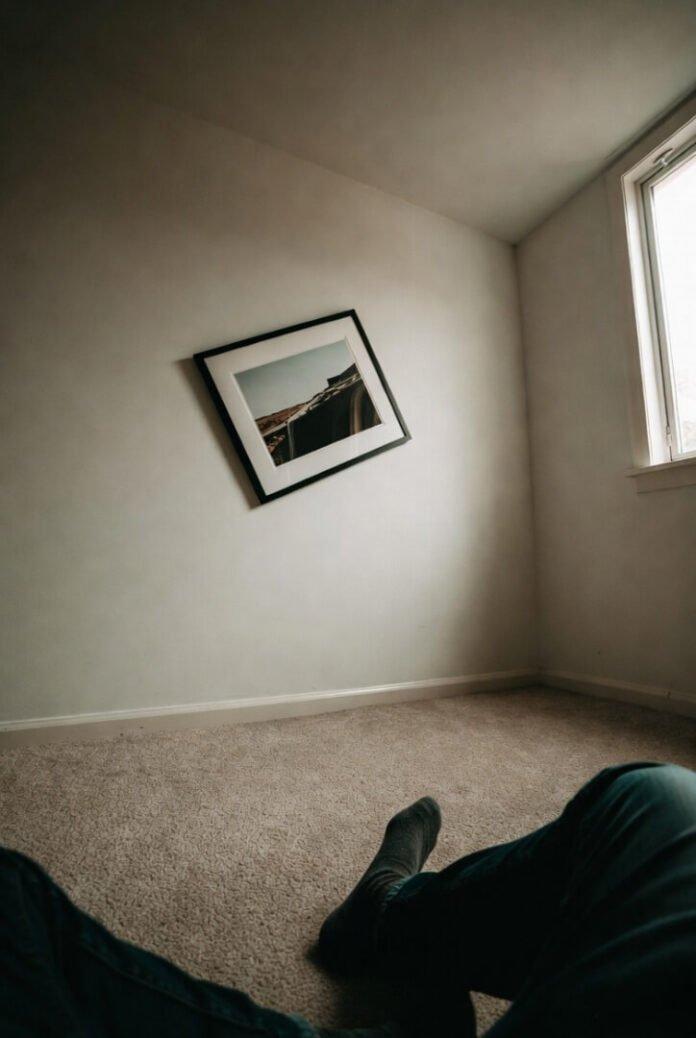 create an image of shot from a low, slightly off-kilter angle like you’re sitting cross-legged on the carpet staring up at the crooked photo, natural window light making everything feel a bit too exposed7.2sImaginecreate a short alt text for above image 1 to 20 wordsPerson sitting cross-legged on carpet, gazing up at a crooked framed photo on the wall, bathed in harsh natural window ligh create an image of shot from a low, slightly off-kilter angle like you’re sitting cross-legged on the carpet staring up at the crooked photo, natural window light making everything feel a bit too exposed7.2sImaginecreate a short alt text for above image 1 to 20 wordsPerson sitting cross-legged on carpet, gazing up at a crooked framed photo on the wall, bathed in harsh natural window ligh