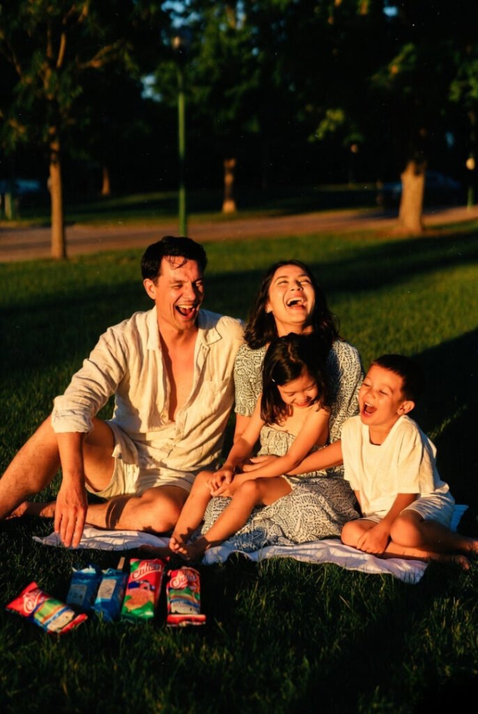 Golden-hour family giggles and melting treats