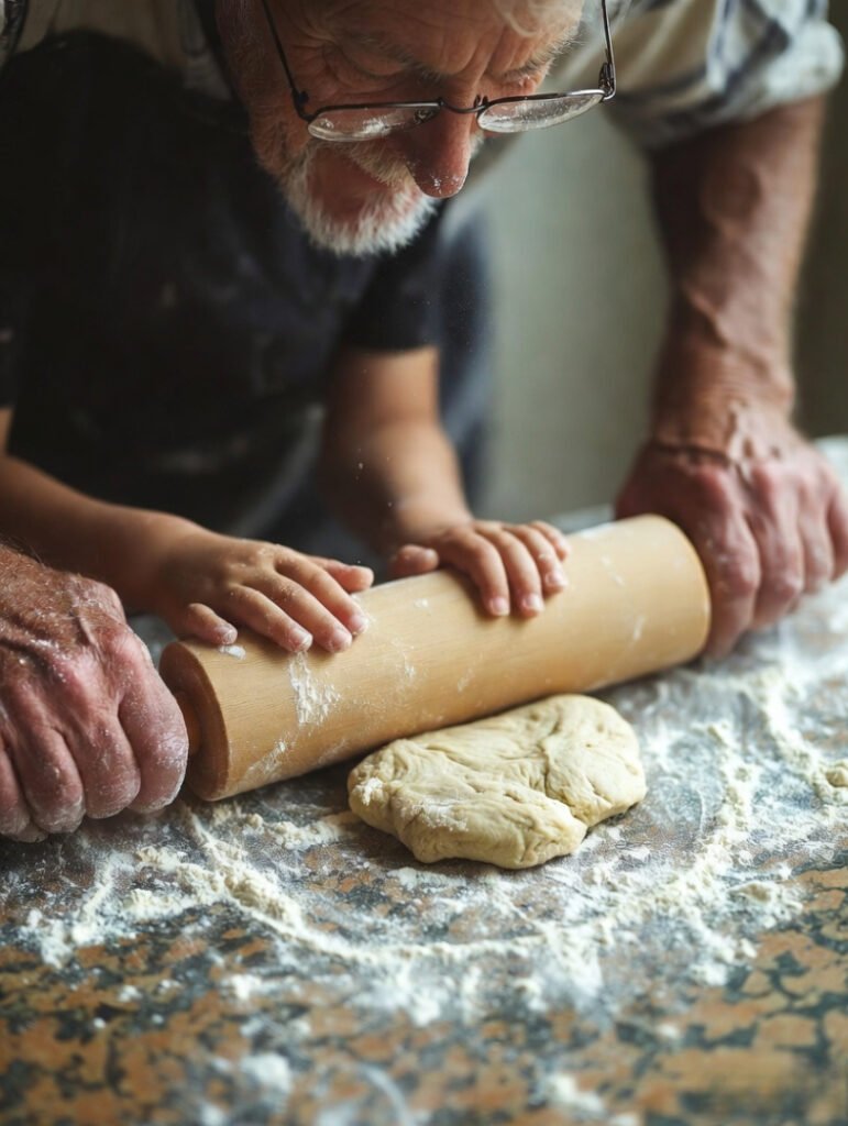 Yellow notes saying "Alex - Pickup" hide joyful family fair snapshot.