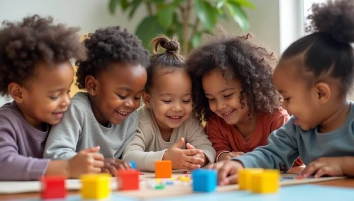 Diverse parents toddlers playing Diverse parents toddlers playing