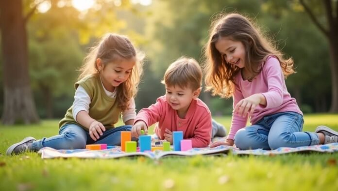 Nurturing Sibling Relationships: Siblings playing together outdoors Nurturing Sibling Relationships: Siblings playing together outdoors
